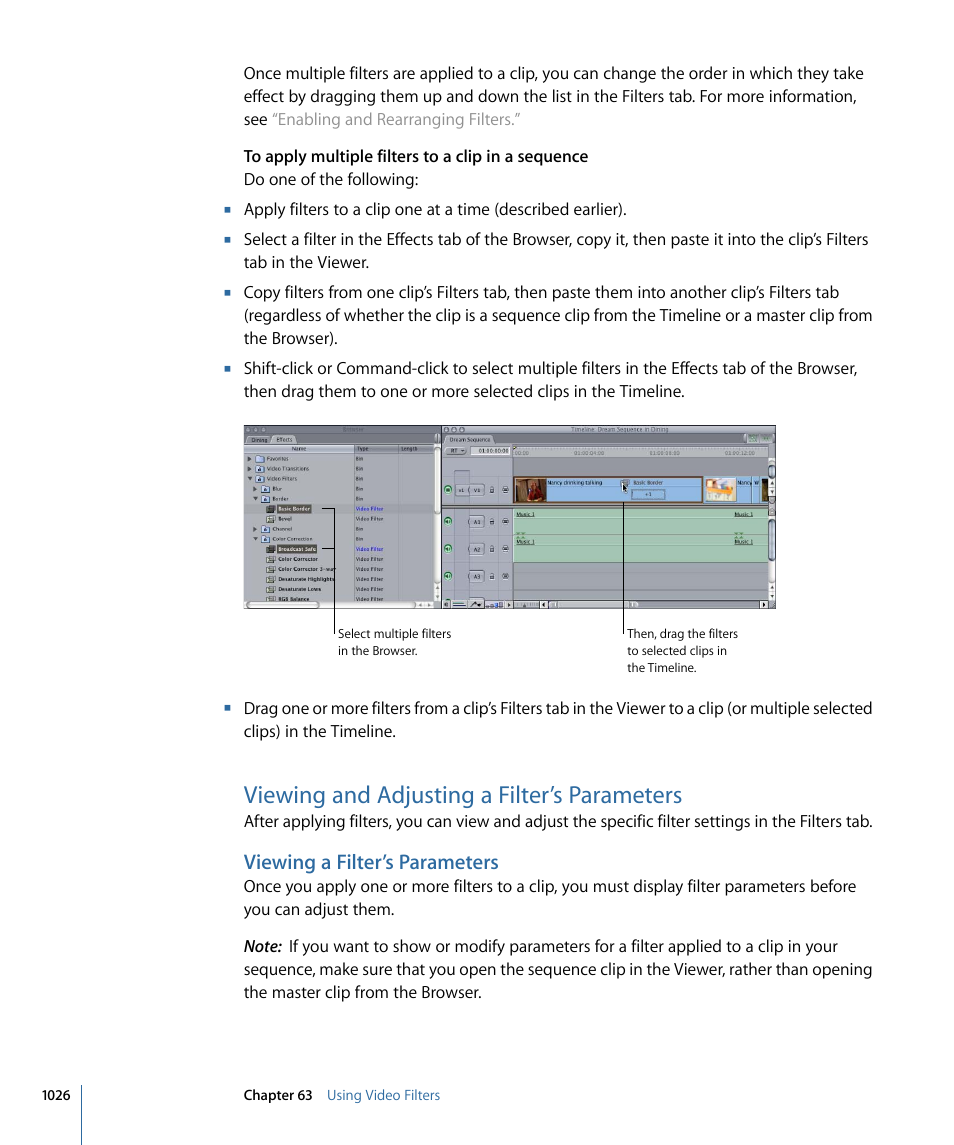 Viewing and adjusting a filter’s parameters, Viewing a filter’s parameters | Apple Final Cut Pro 7 User Manual | Page 1026 / 1990