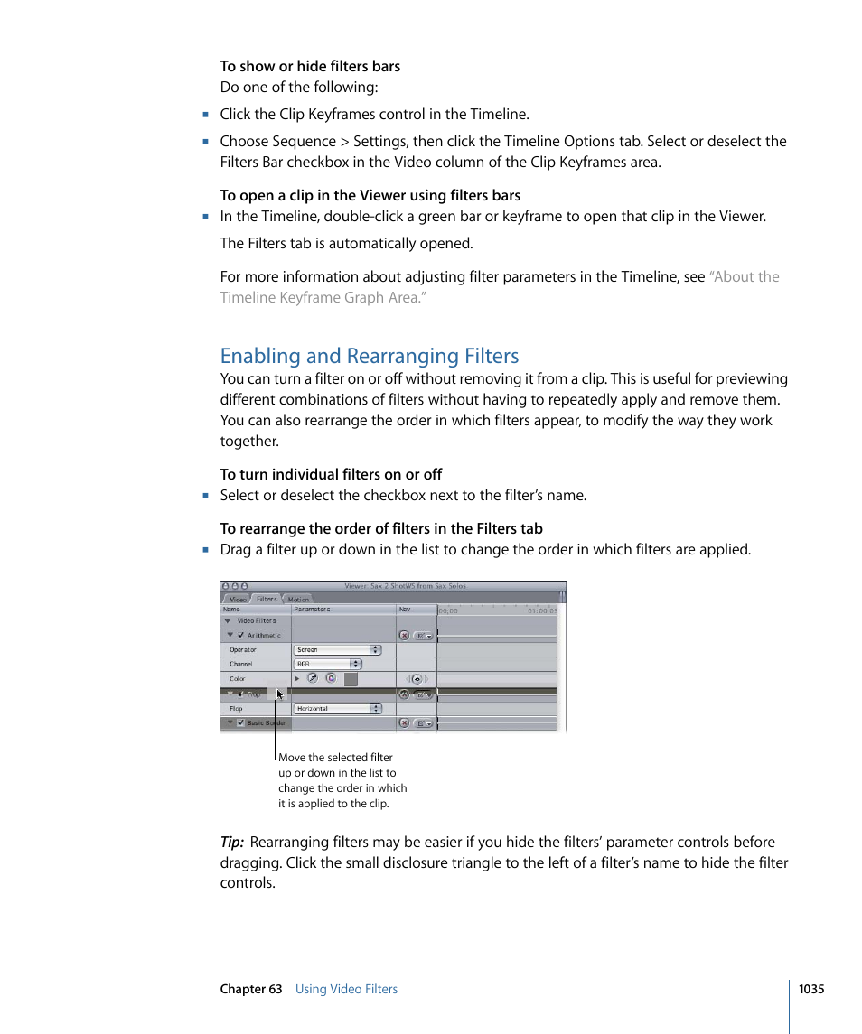 Enabling and rearranging filters | Apple Final Cut Pro 7 User Manual | Page 1035 / 1990