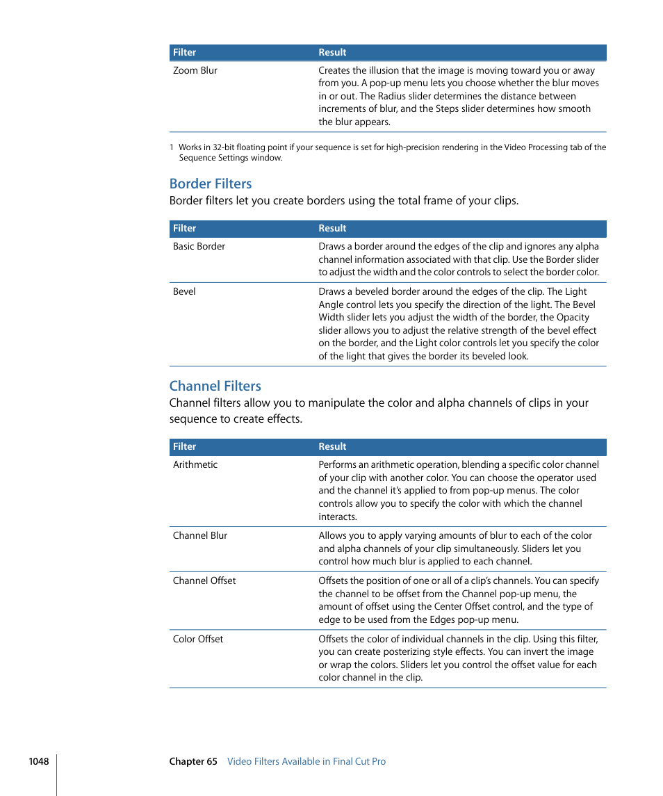 Border filters, Channel filters | Apple Final Cut Pro 7 User Manual | Page 1048 / 1990