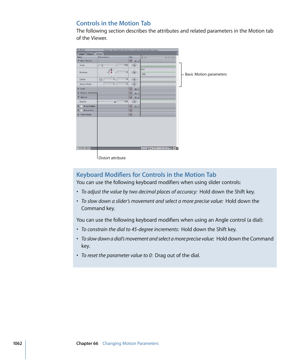 Controls in the motion tab, Keyboard modifiers for controls in the motion tab | Apple Final Cut Pro 7 User Manual | Page 1062 / 1990