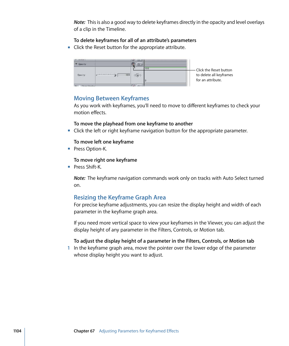 Moving between keyframes, Resizing the keyframe graph area | Apple Final Cut Pro 7 User Manual | Page 1104 / 1990