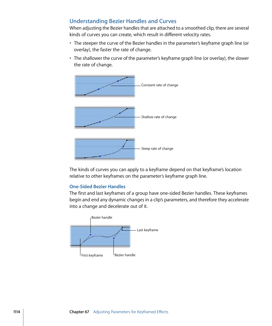 Understanding bezier handles and curves, One-sided bezier handles | Apple Final Cut Pro 7 User Manual | Page 1114 / 1990