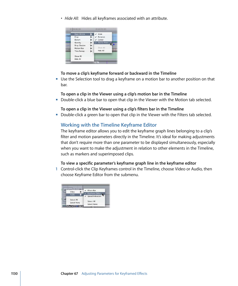 Working with the timeline keyframe editor | Apple Final Cut Pro 7 User Manual | Page 1130 / 1990