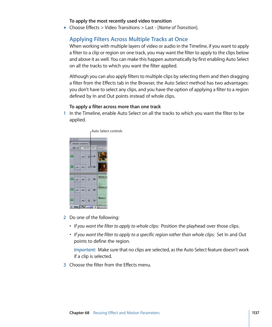 Applying filters across multiple tracks at once | Apple Final Cut Pro 7 User Manual | Page 1137 / 1990