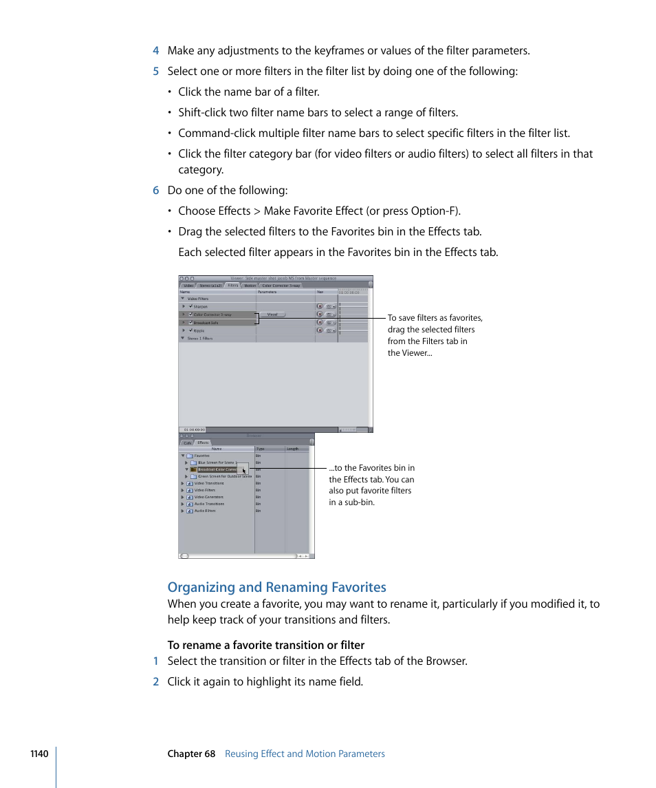 Organizing and renaming favorites | Apple Final Cut Pro 7 User Manual | Page 1140 / 1990