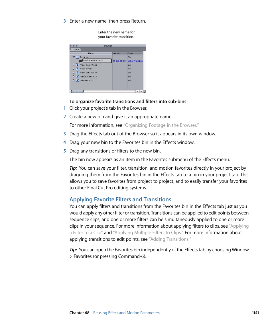 Applying favorite filters and transitions | Apple Final Cut Pro 7 User Manual | Page 1141 / 1990