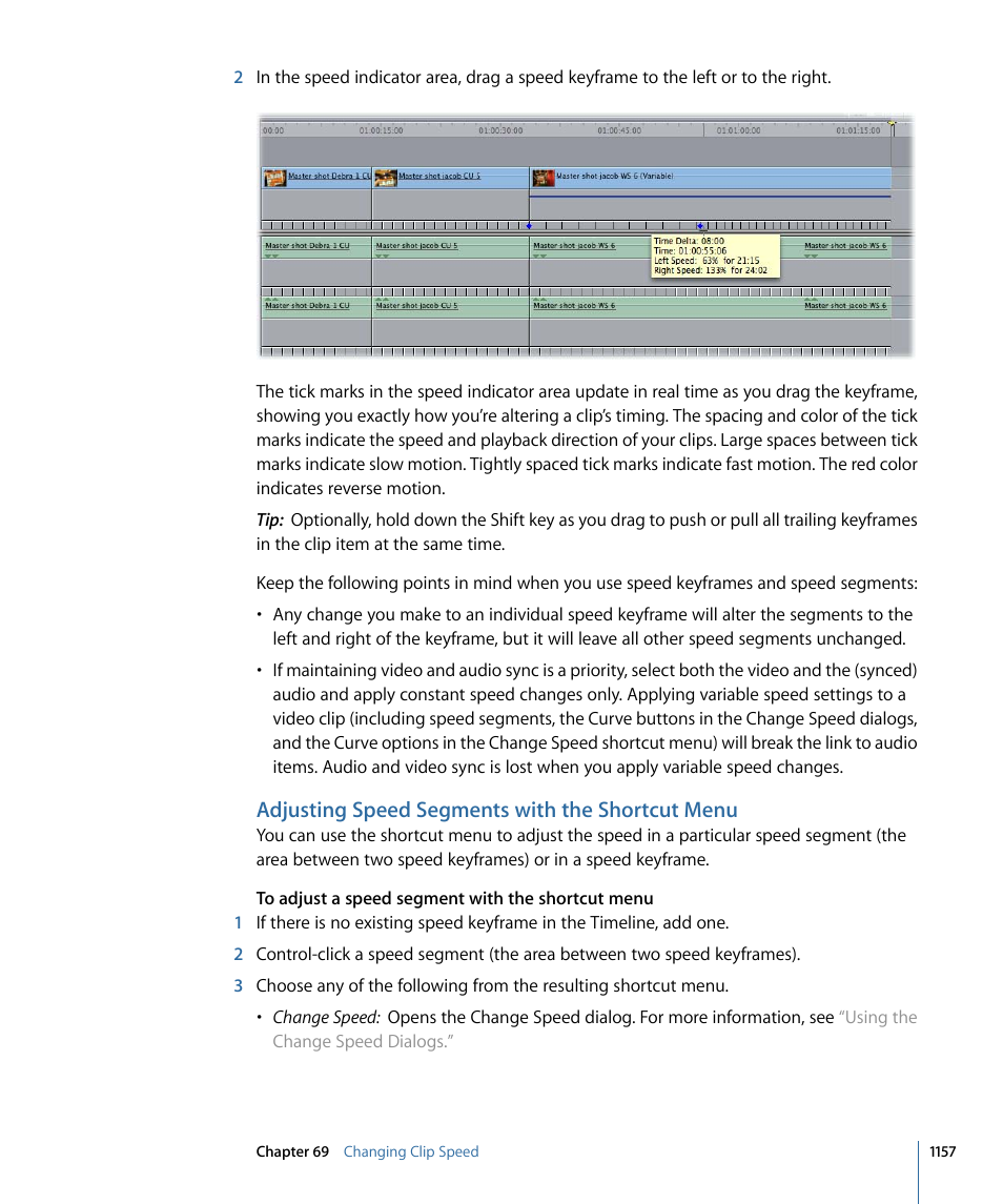 Adjusting speed segments with the shortcut menu | Apple Final Cut Pro 7 User Manual | Page 1157 / 1990