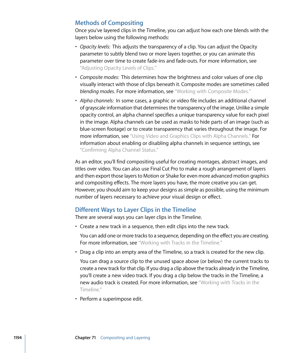 Methods of compositing, Different ways to layer clips in the timeline | Apple Final Cut Pro 7 User Manual | Page 1194 / 1990