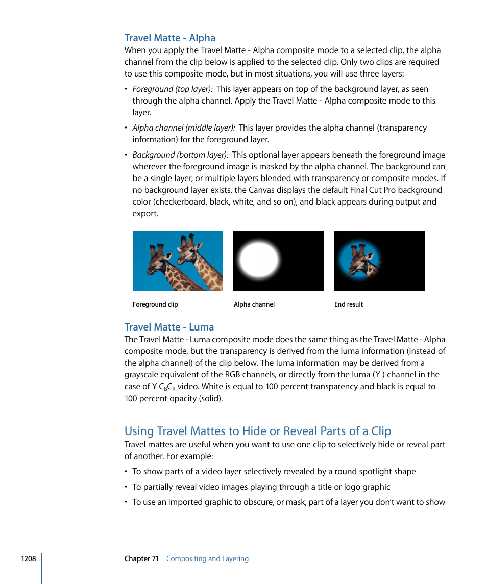 Travel matte - alpha, Travel matte - luma | Apple Final Cut Pro 7 User Manual | Page 1208 / 1990