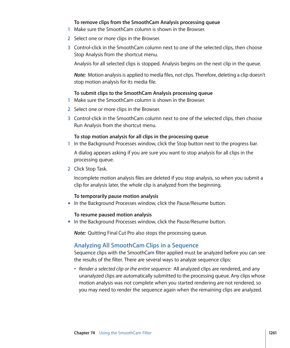 Analyzing all smoothcam clips in a sequence | Apple Final Cut Pro 7 User Manual | Page 1261 / 1990