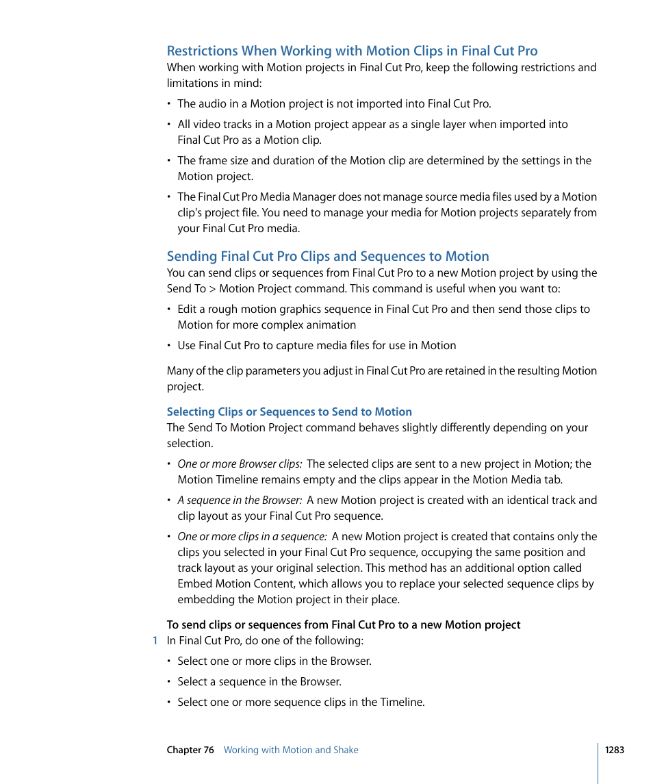 Selecting clips or sequences to send to motion | Apple Final Cut Pro 7 User Manual | Page 1283 / 1990