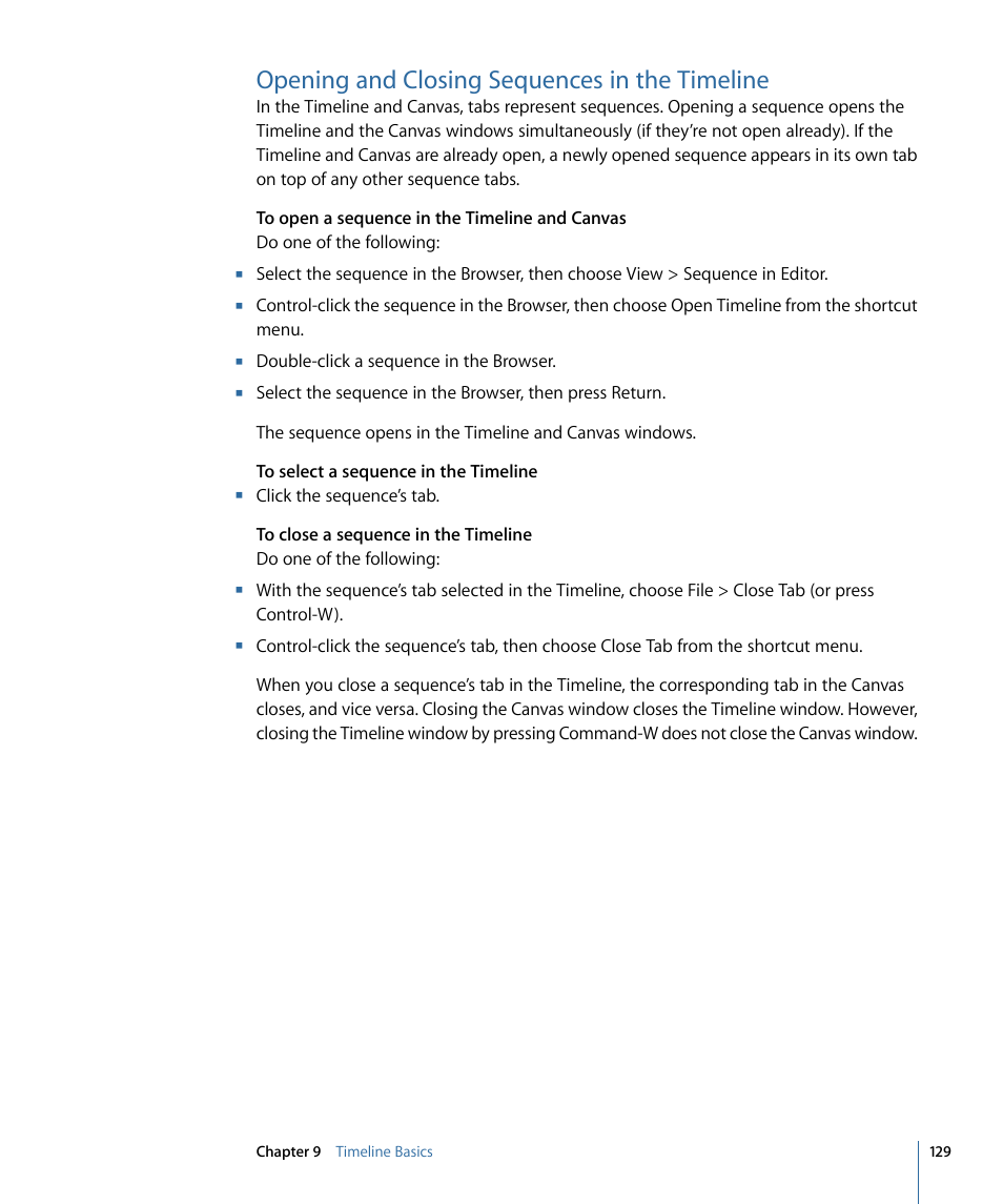 Opening and closing sequences in the timeline | Apple Final Cut Pro 7 User Manual | Page 129 / 1990