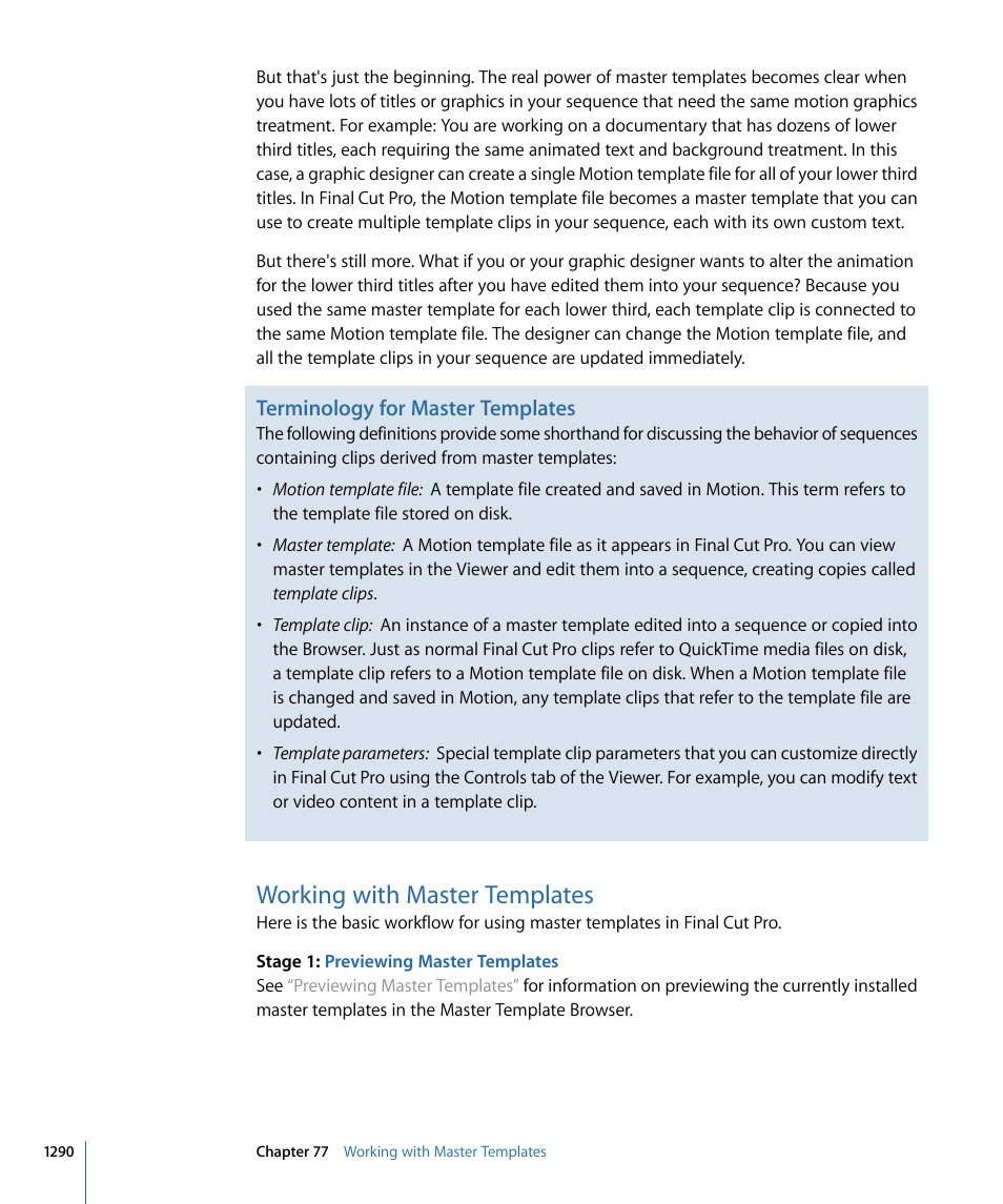 Working with master templates, Terminology for master templates | Apple Final Cut Pro 7 User Manual | Page 1290 / 1990