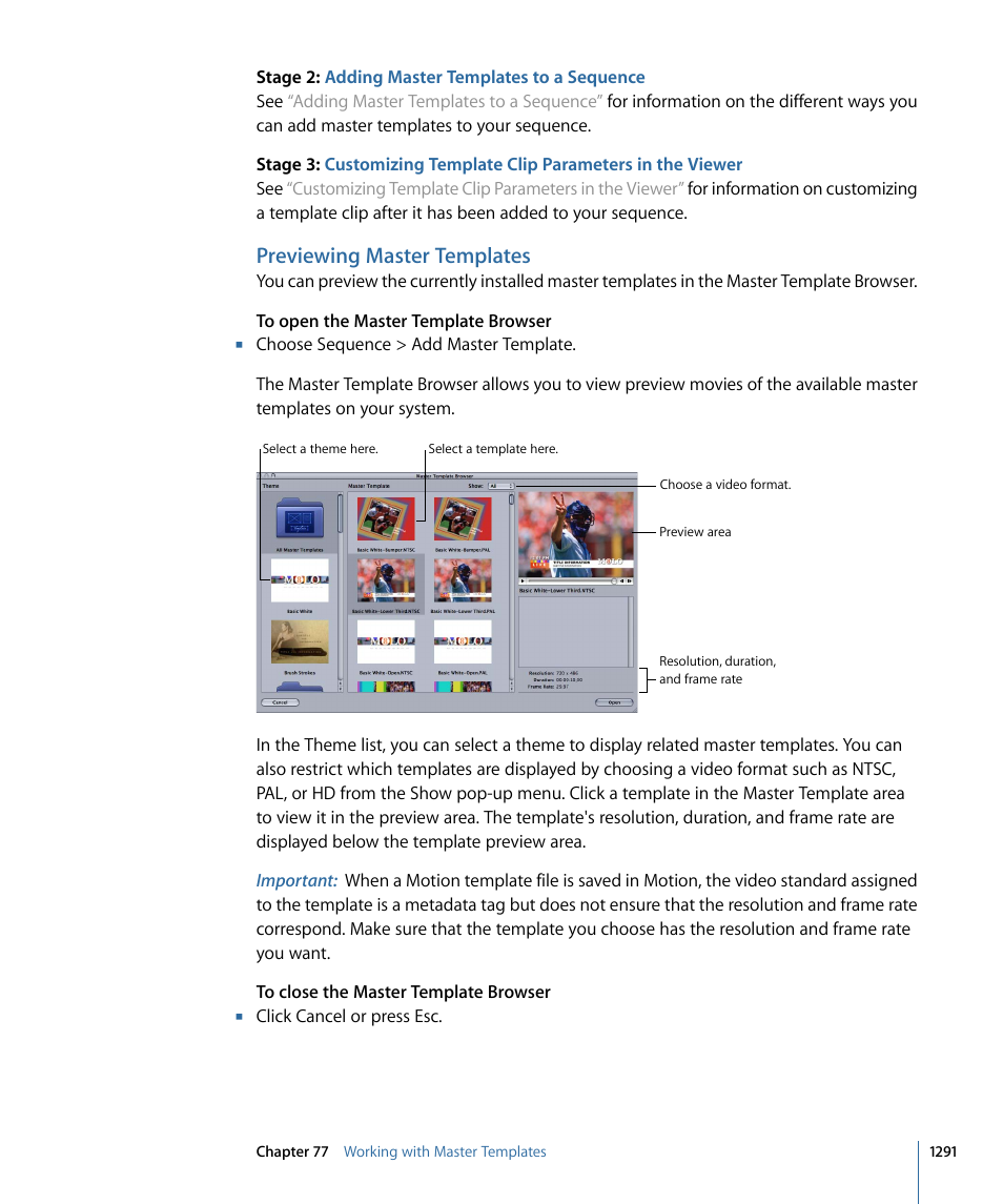 Previewing master templates | Apple Final Cut Pro 7 User Manual | Page 1291 / 1990