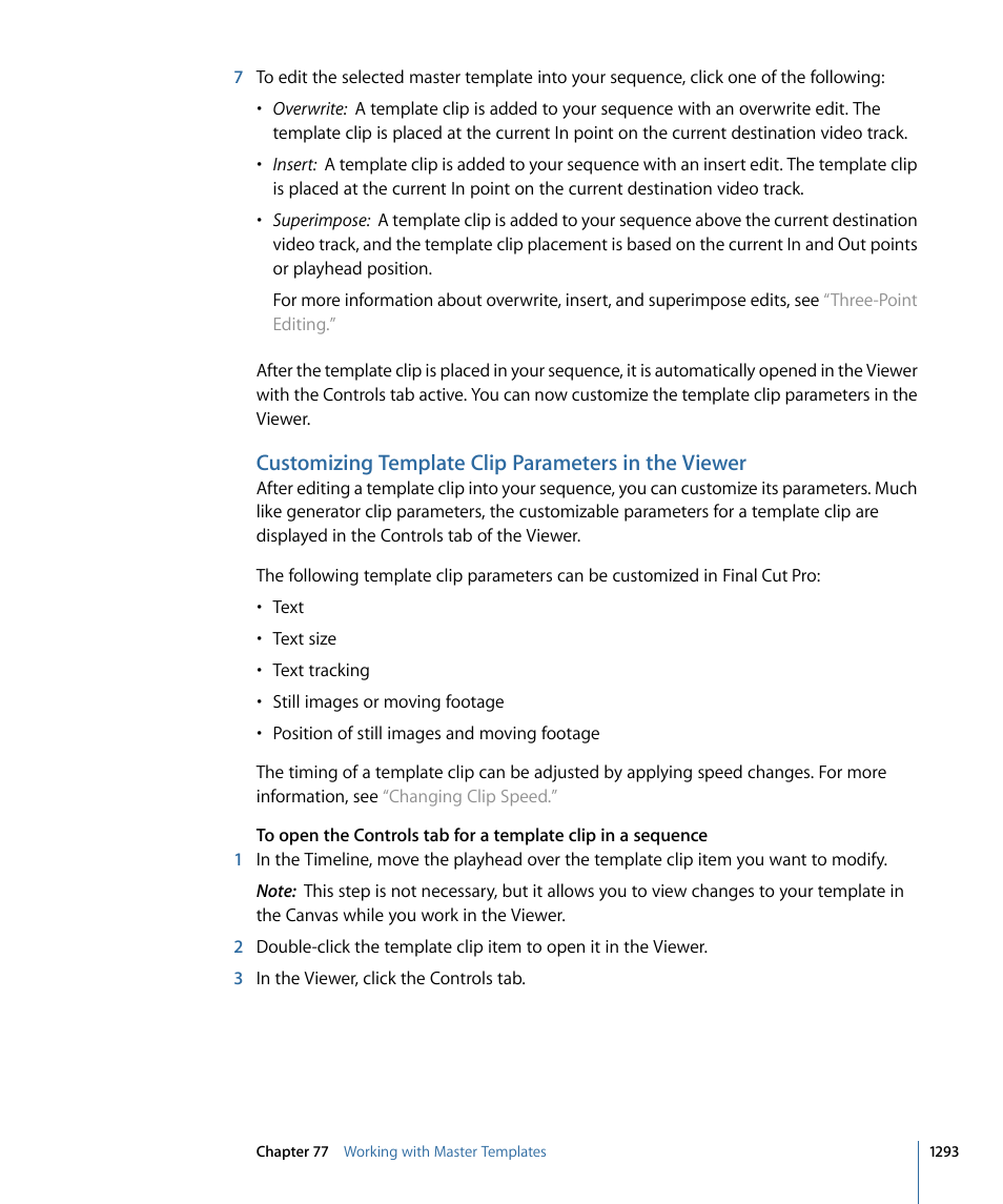 Customizing template clip parameters in the viewer | Apple Final Cut Pro 7 User Manual | Page 1293 / 1990