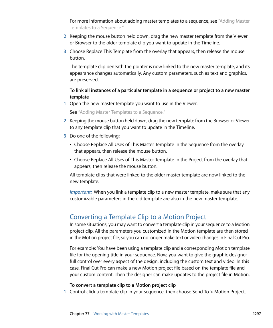 Converting a template clip to a motion project | Apple Final Cut Pro 7 User Manual | Page 1297 / 1990