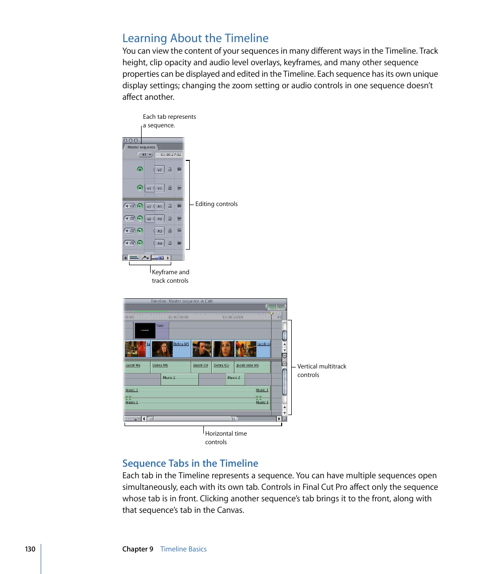 Learning about the timeline, Sequence tabs in the timeline | Apple Final Cut Pro 7 User Manual | Page 130 / 1990