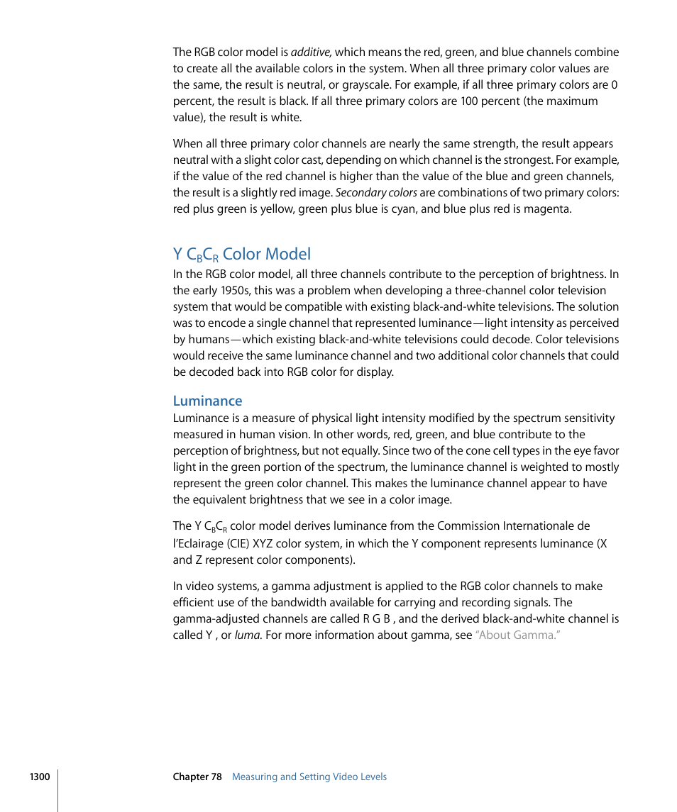 Y′cbcr color model, Luminance, Color model | Cbcr color model, Y′ c | Apple Final Cut Pro 7 User Manual | Page 1300 / 1990