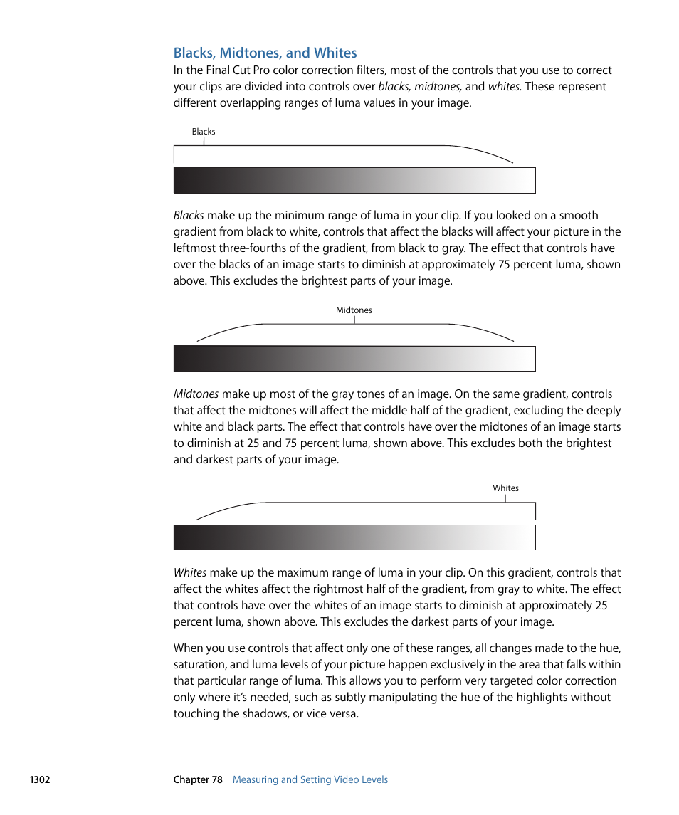 Blacks, midtones, and whites | Apple Final Cut Pro 7 User Manual | Page 1302 / 1990