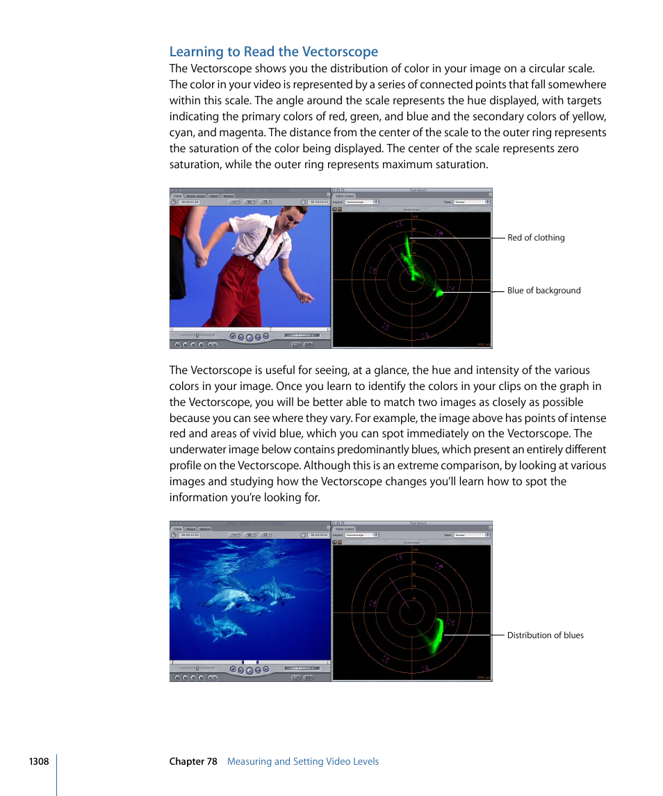Learning to read the vectorscope | Apple Final Cut Pro 7 User Manual | Page 1308 / 1990