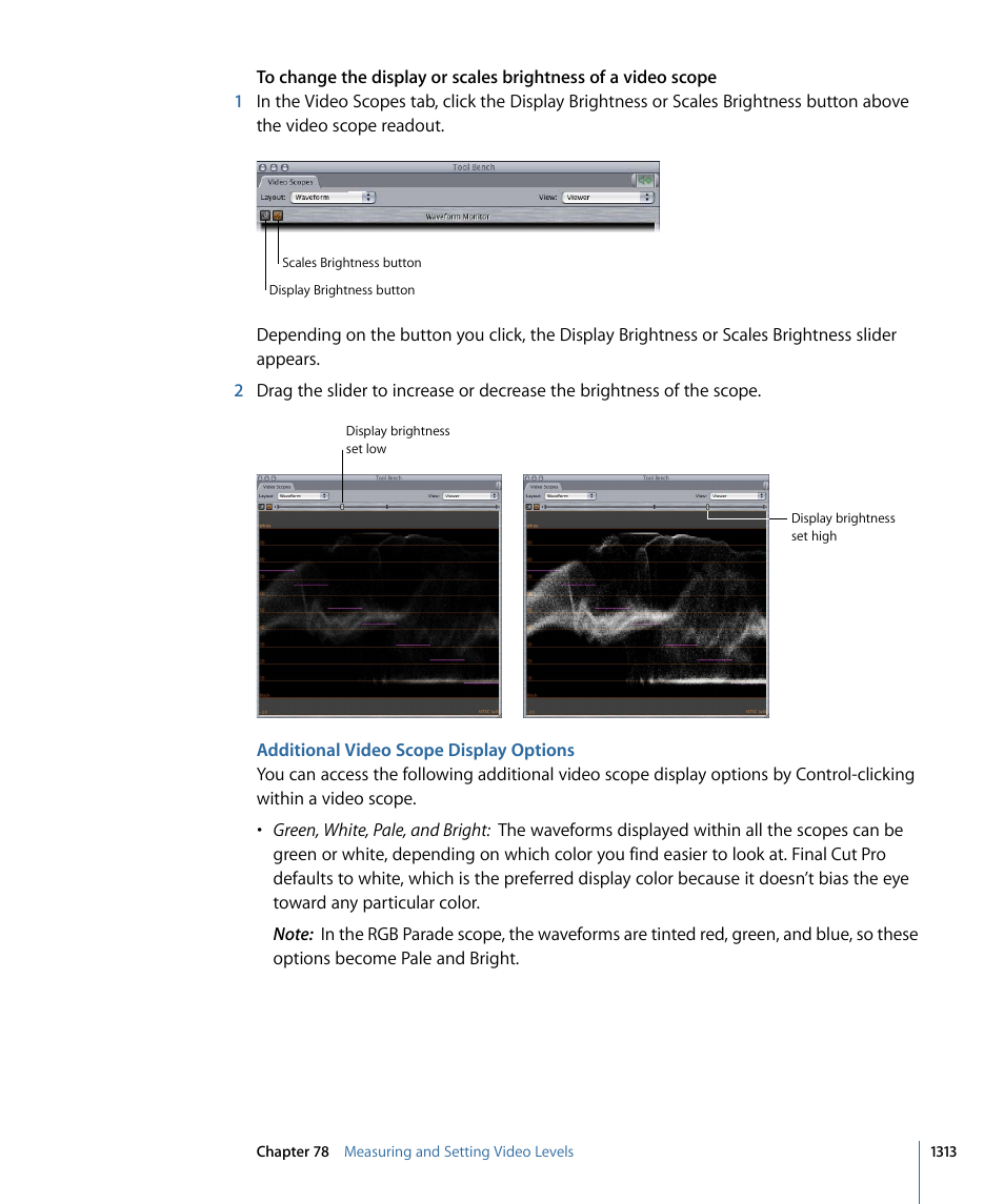 Additional video scope display options | Apple Final Cut Pro 7 User Manual | Page 1313 / 1990