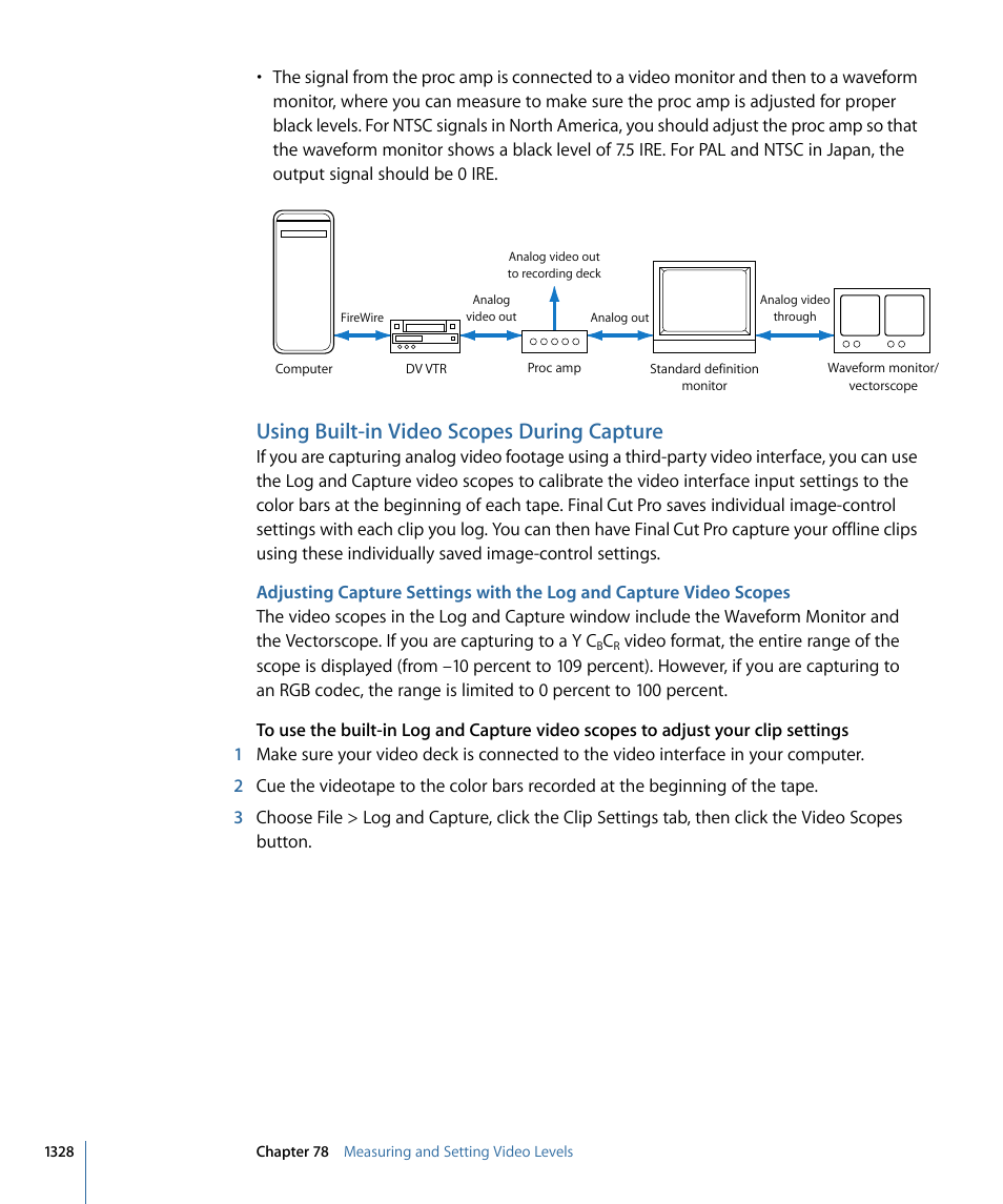 Using built-in video scopes during capture | Apple Final Cut Pro 7 User Manual | Page 1328 / 1990