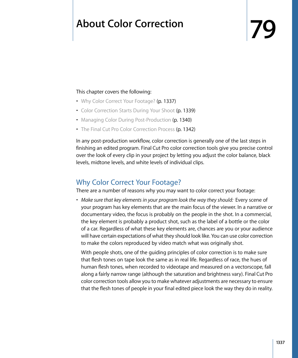 About color correction, Why color correct your footage | Apple Final Cut Pro 7 User Manual | Page 1337 / 1990
