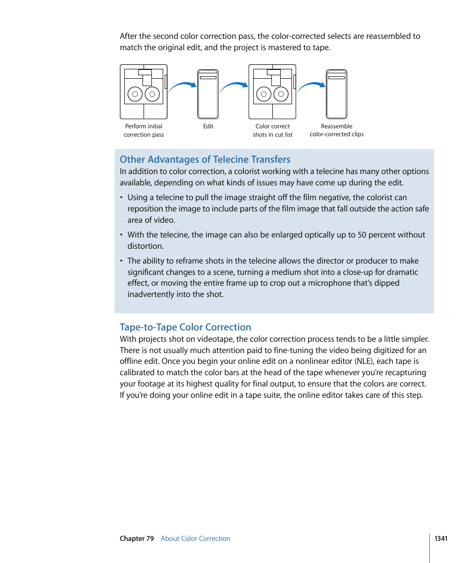 Tape-to-tape color correction, Other advantages of telecine transfers | Apple Final Cut Pro 7 User Manual | Page 1341 / 1990