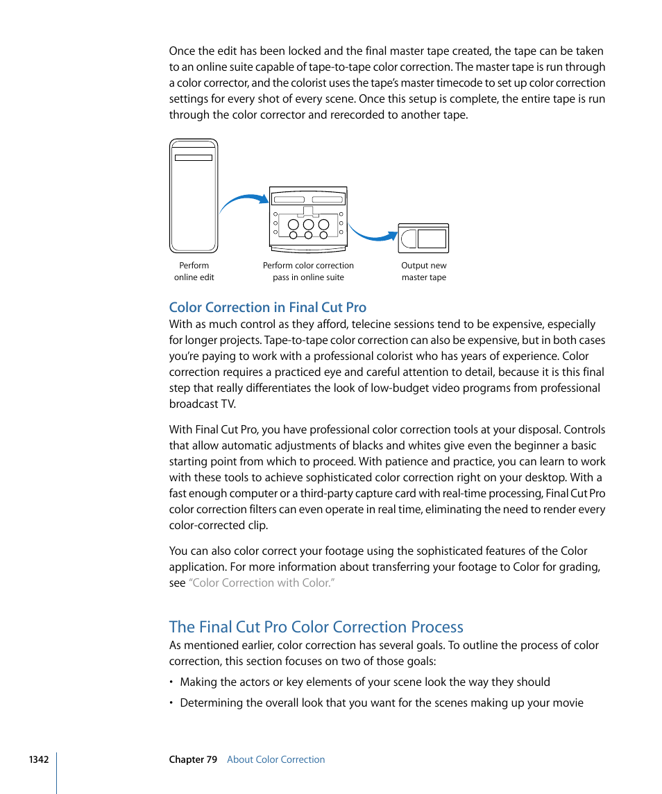 Color correction in final cut pro, The final cut pro color correction process | Apple Final Cut Pro 7 User Manual | Page 1342 / 1990