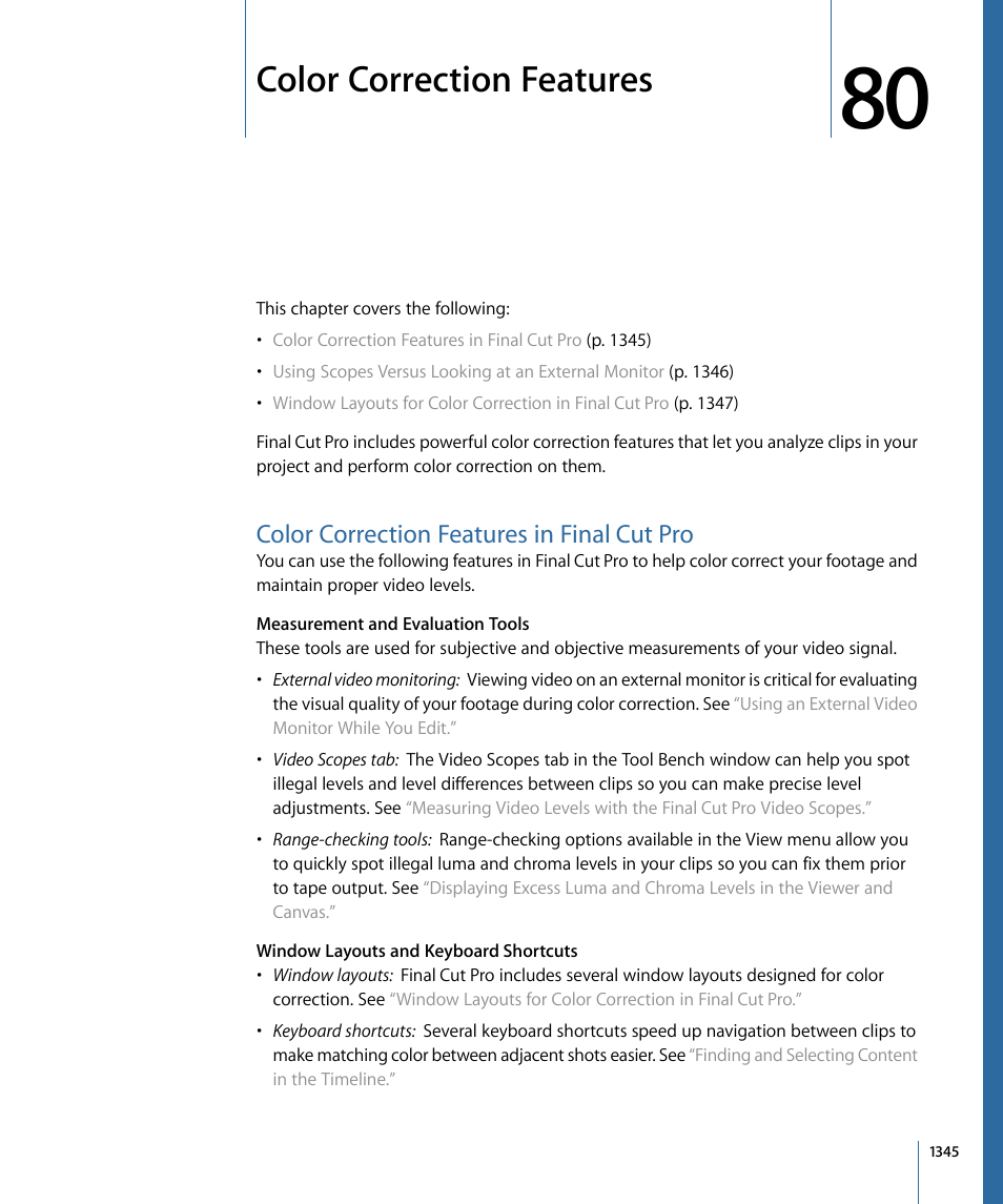 Color correction features, Color correction features in final cut pro | Apple Final Cut Pro 7 User Manual | Page 1345 / 1990