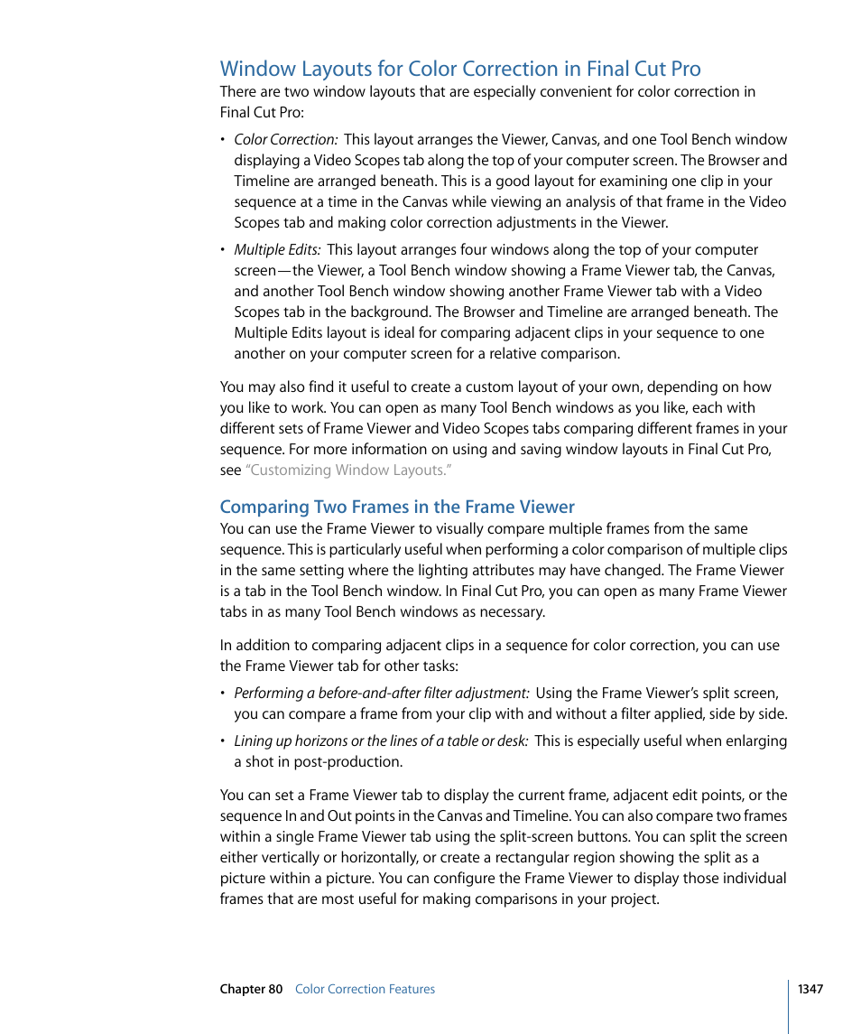 Comparing two frames in the frame viewer, Comparing two frames in the frame, Viewer | Apple Final Cut Pro 7 User Manual | Page 1347 / 1990