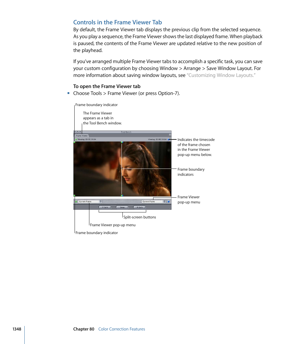 Controls in the frame viewer tab | Apple Final Cut Pro 7 User Manual | Page 1348 / 1990