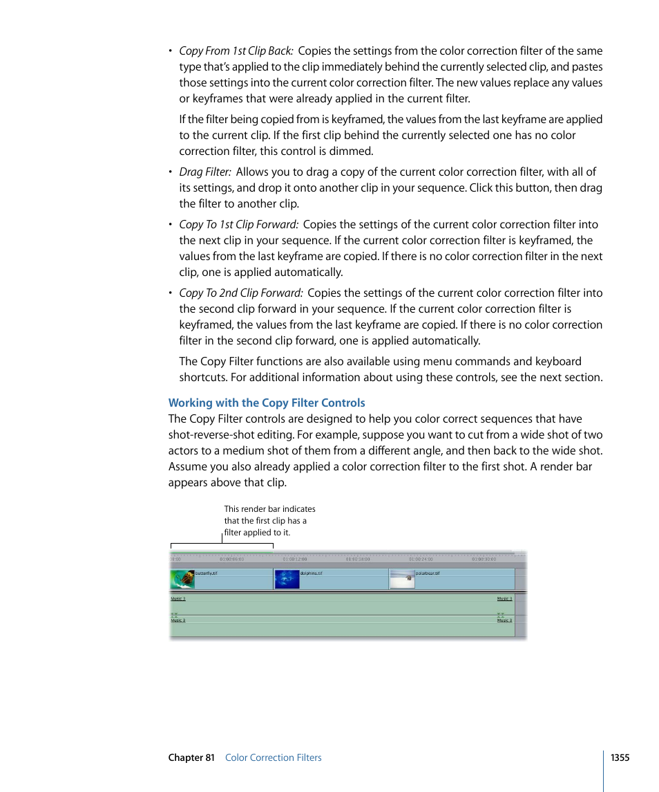 Working with the copy filter controls | Apple Final Cut Pro 7 User Manual | Page 1355 / 1990