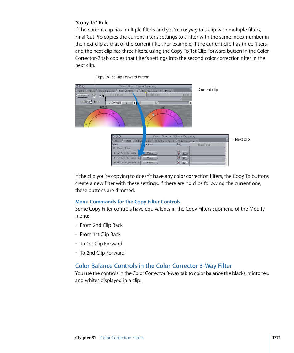 Menu commands for the copy filter controls | Apple Final Cut Pro 7 User Manual | Page 1371 / 1990