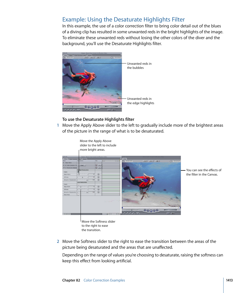 Example: using the desaturate highlights filter | Apple Final Cut Pro 7 User Manual | Page 1413 / 1990