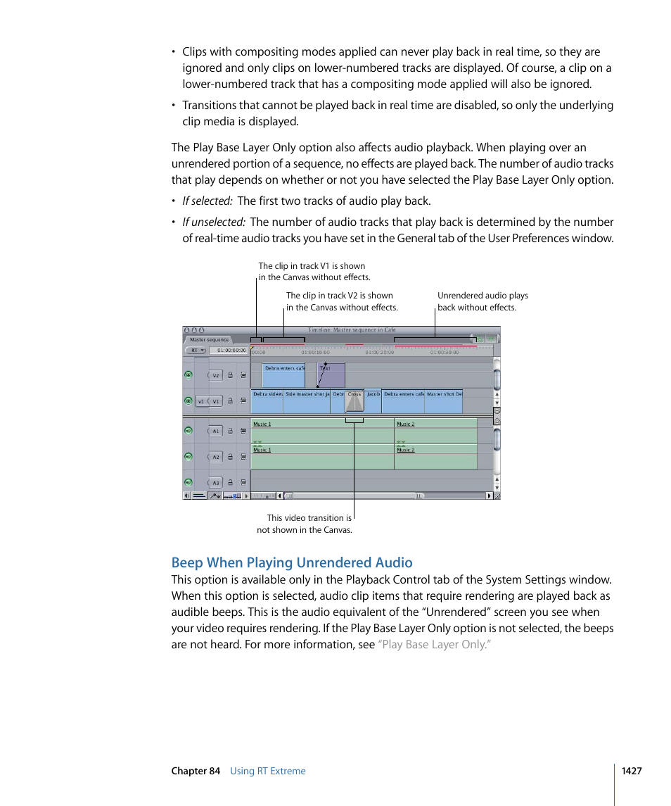 Beep when playing unrendered audio | Apple Final Cut Pro 7 User Manual | Page 1427 / 1990