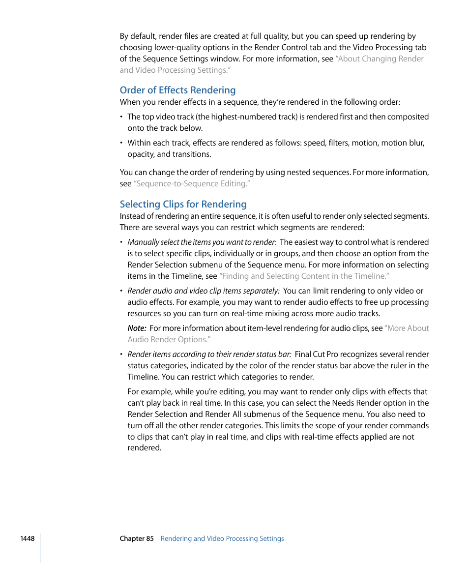 Order of effects rendering, Selecting clips for rendering | Apple Final Cut Pro 7 User Manual | Page 1448 / 1990