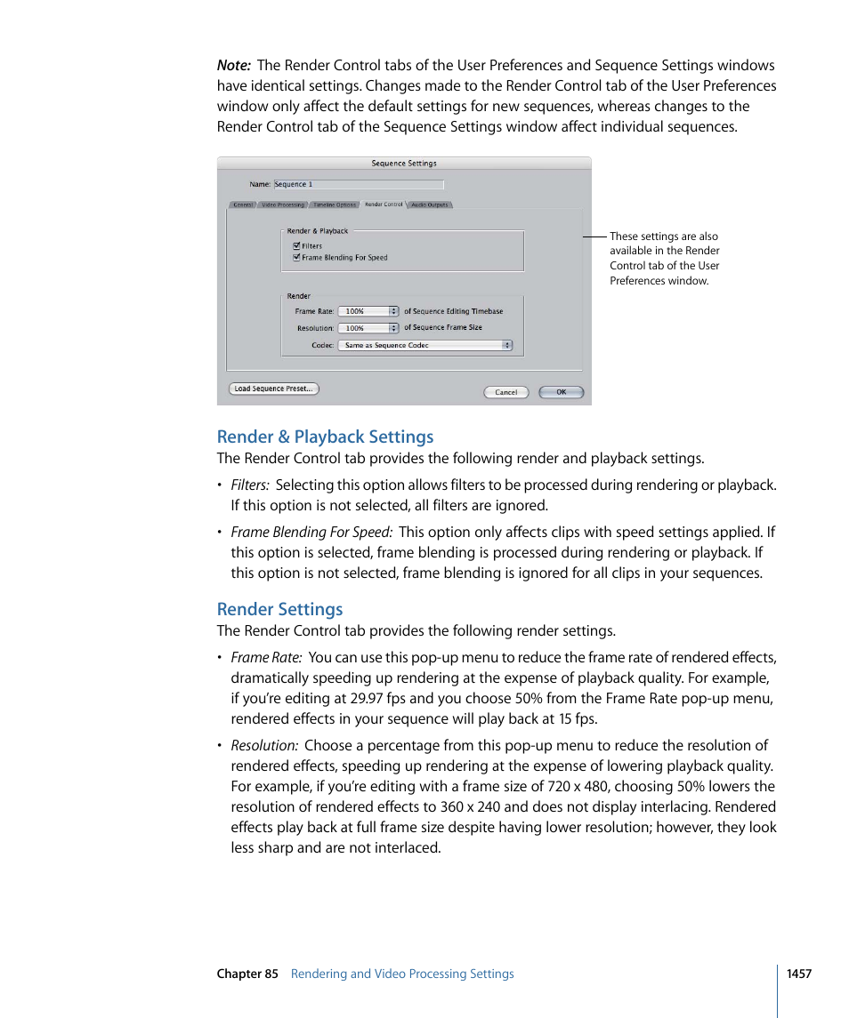 Render & playback settings, Render settings | Apple Final Cut Pro 7 User Manual | Page 1457 / 1990