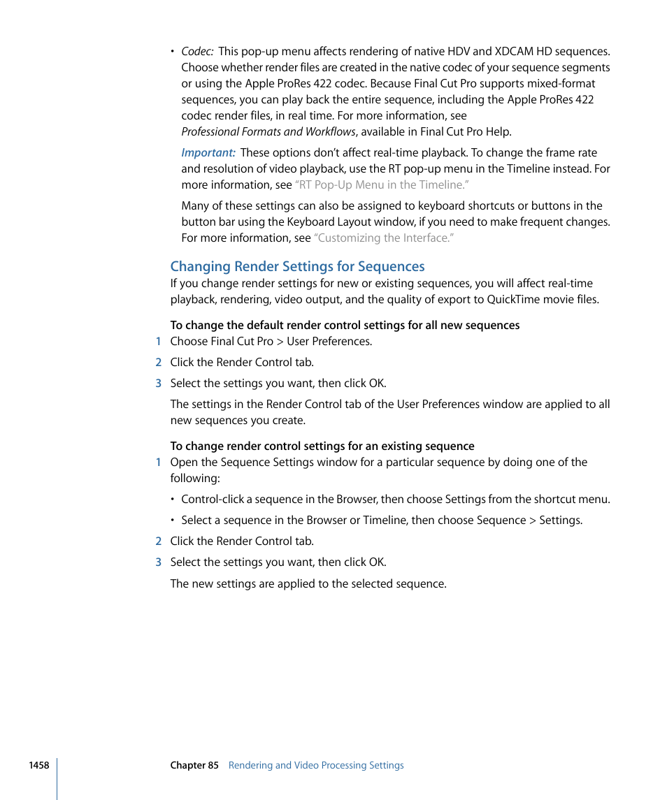 Changing render settings for sequences | Apple Final Cut Pro 7 User Manual | Page 1458 / 1990