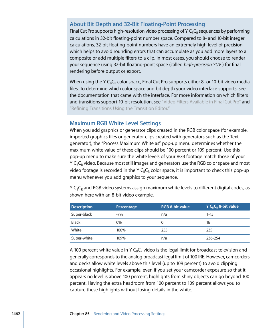 Maximum rgb white level settings | Apple Final Cut Pro 7 User Manual | Page 1462 / 1990