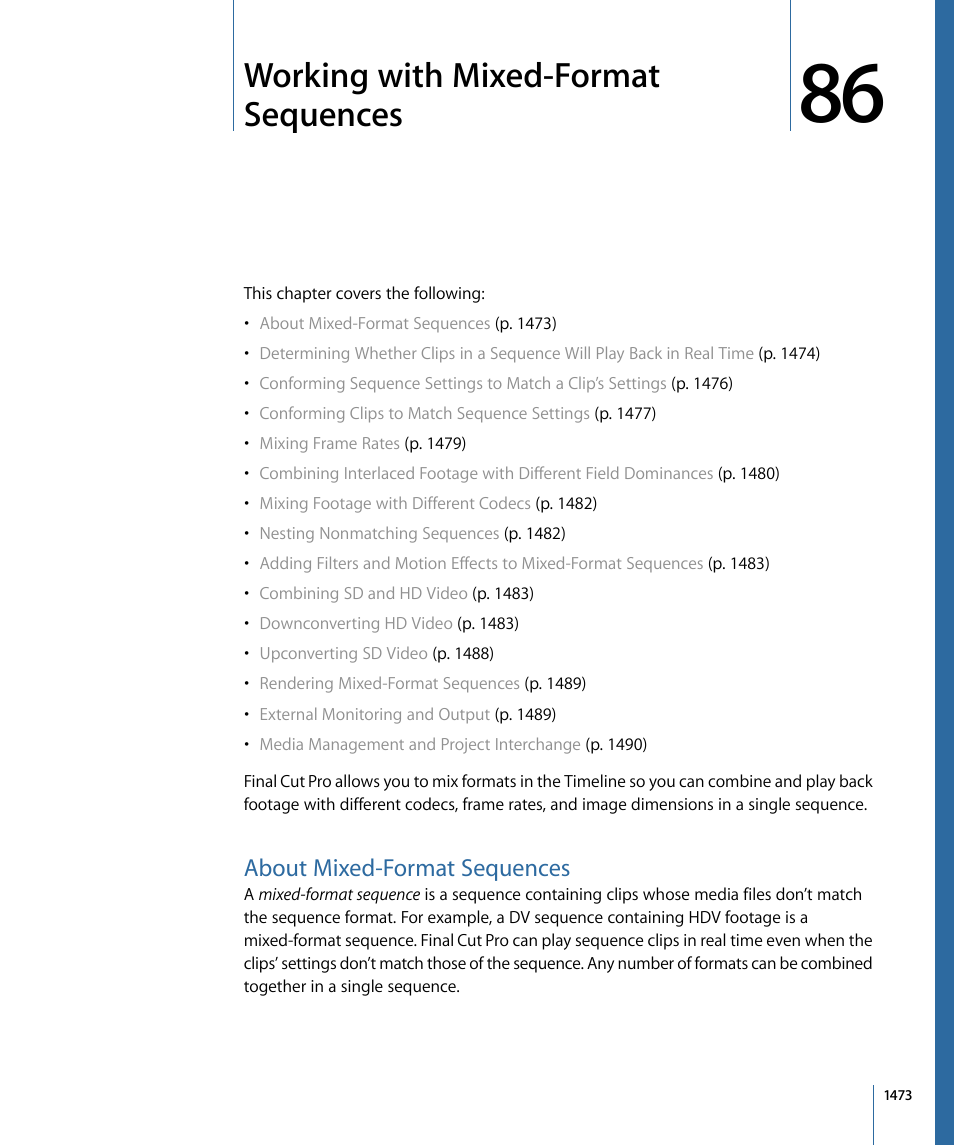 Working with mixed-format sequences, About mixed-format sequences, Working with mixed-format | Sequences | Apple Final Cut Pro 7 User Manual | Page 1473 / 1990