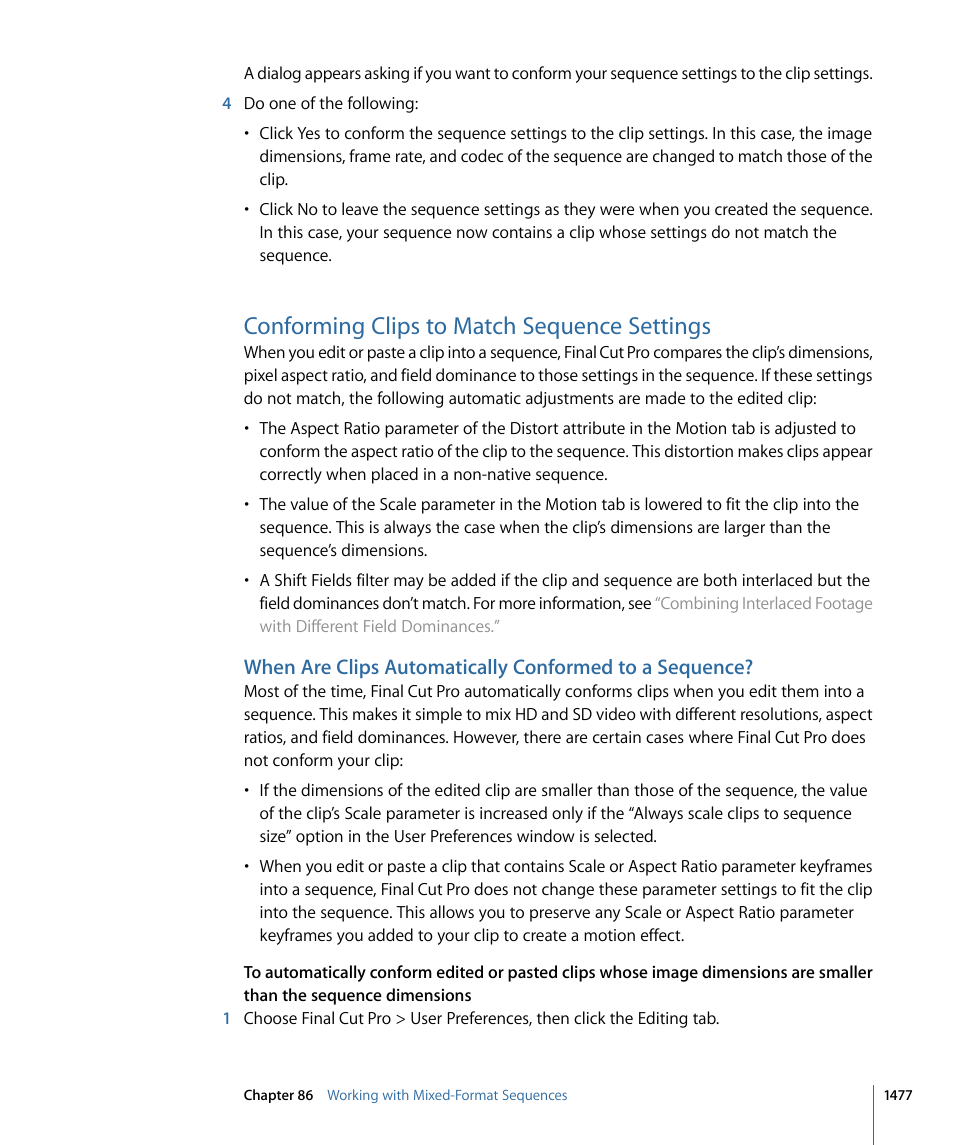 Conforming clips to match sequence settings | Apple Final Cut Pro 7 User Manual | Page 1477 / 1990