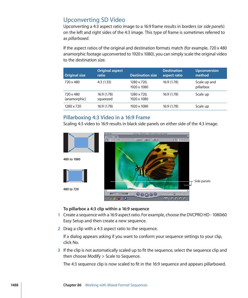 Upconverting sd video, Pillarboxing 4:3 video in a 16:9 frame | Apple Final Cut Pro 7 User Manual | Page 1488 / 1990