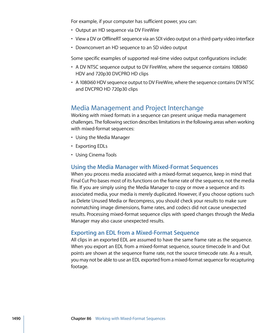 Media management and project interchange, Exporting an edl from a mixed-format sequence | Apple Final Cut Pro 7 User Manual | Page 1490 / 1990