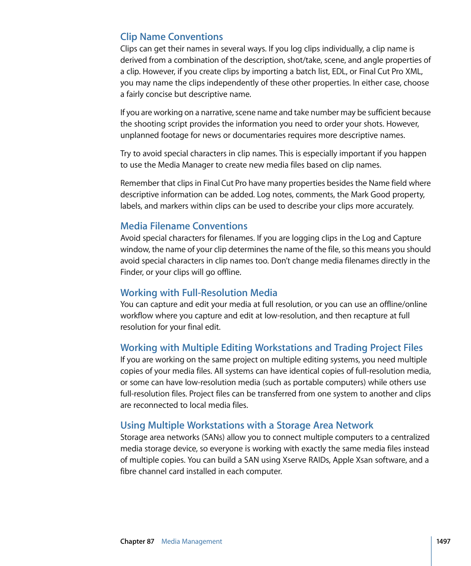 Clip name conventions, Media filename conventions, Working with full-resolution media | Apple Final Cut Pro 7 User Manual | Page 1497 / 1990