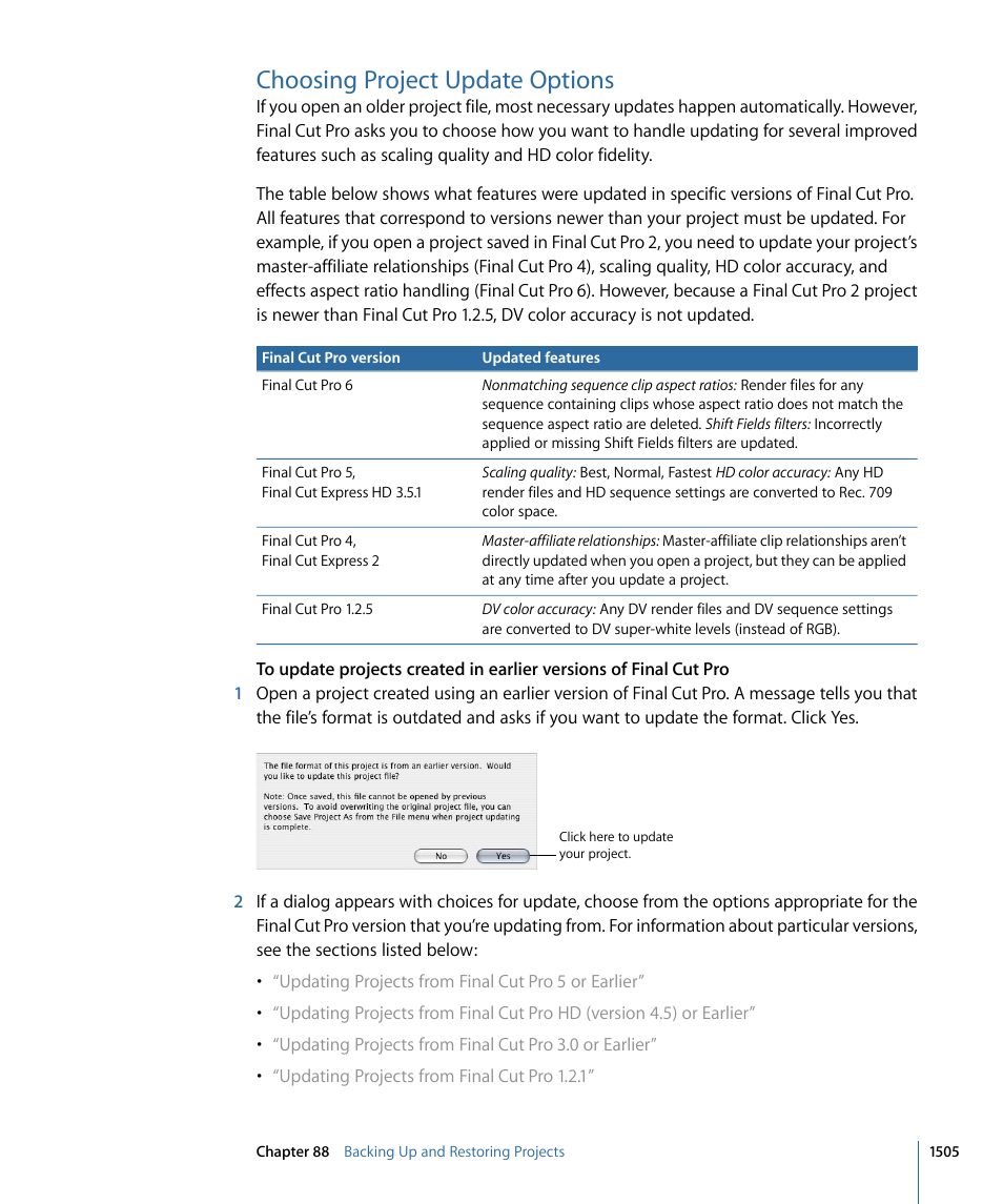 Choosing project update options | Apple Final Cut Pro 7 User Manual | Page 1505 / 1990