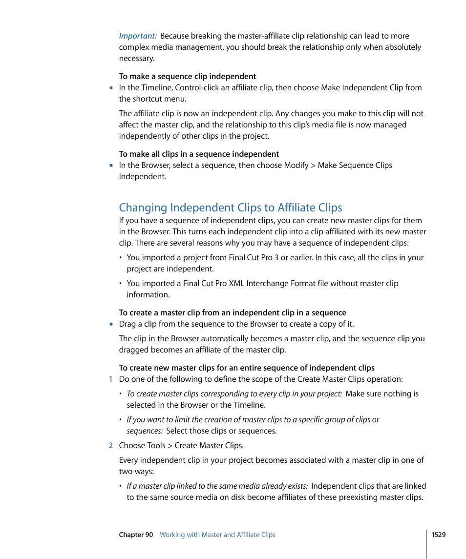 Changing independent clips to affiliate clips | Apple Final Cut Pro 7 User Manual | Page 1529 / 1990