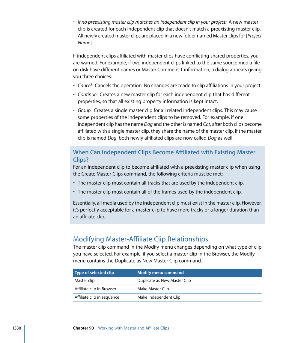 Modifying master-affiliate clip relationships | Apple Final Cut Pro 7 User Manual | Page 1530 / 1990