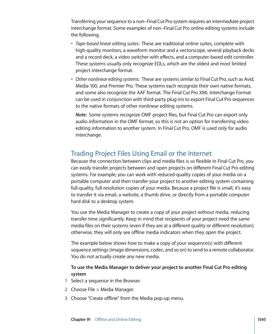 Trading project files using email or the internet | Apple Final Cut Pro 7 User Manual | Page 1545 / 1990