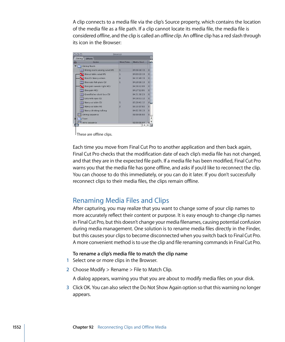 Renaming media files and clips | Apple Final Cut Pro 7 User Manual | Page 1552 / 1990